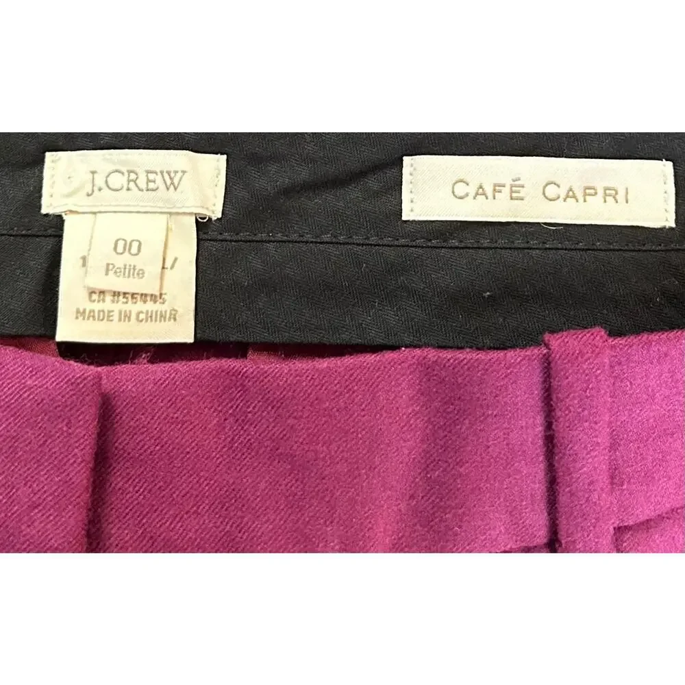 J. Crew Pure Wool Cafe Capri Ankle Pants Burgundy 51414 Petite Size 00